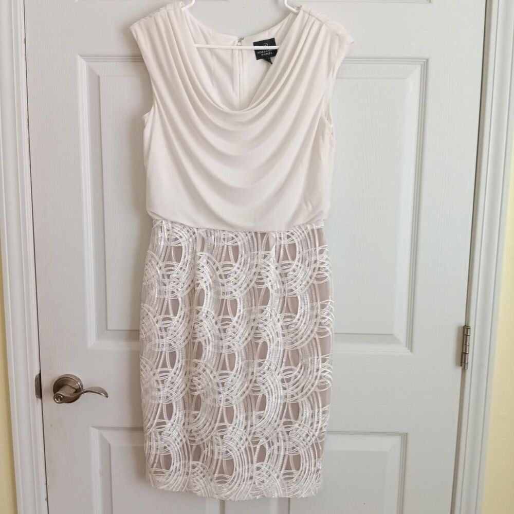 Adrianna Papell Cowl Neck Embroidered Ribbon Sheath Dress Size 4